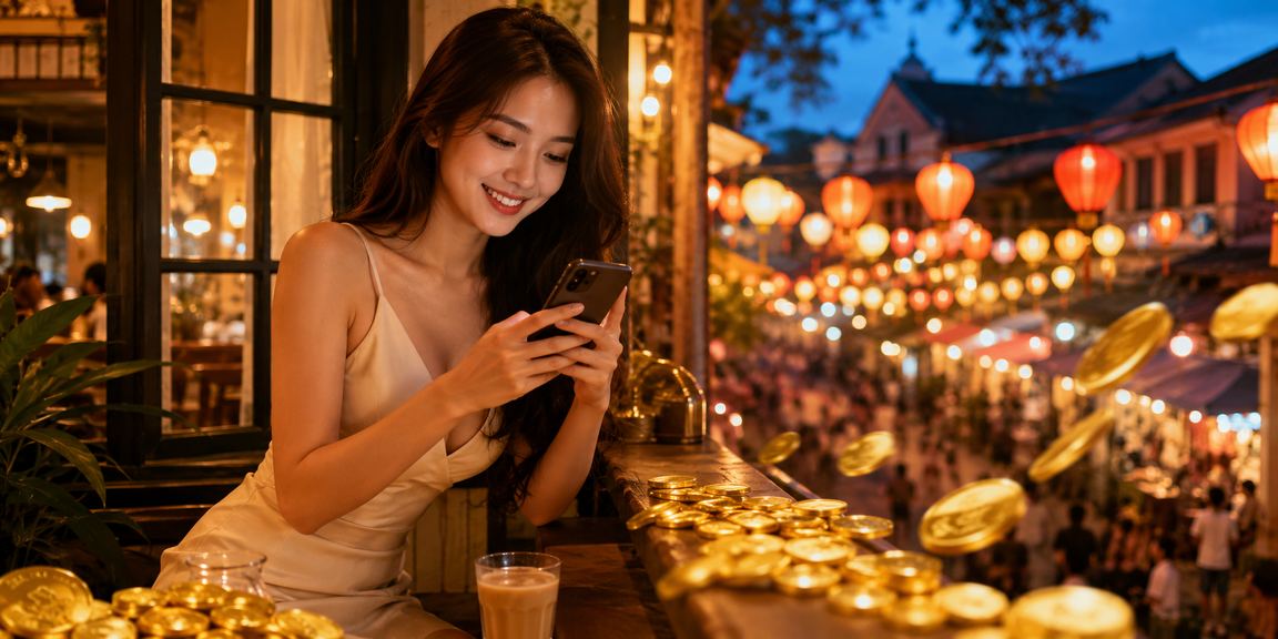 Người dùng xem kèo thể thao tại quán cà phê Đà Lạt buổi tối
