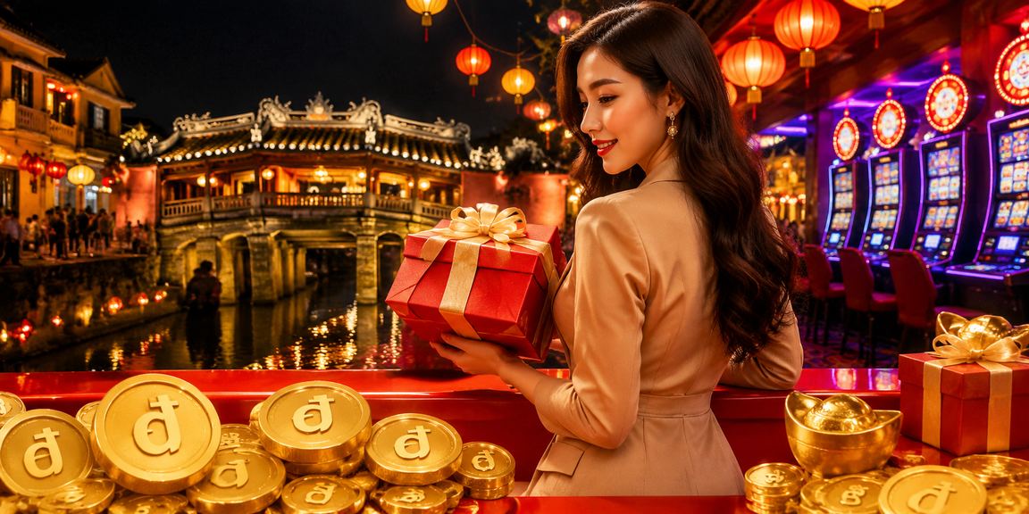 Người dùng chơi casino và jackpot buổi tối tại chợ đêm Hội An