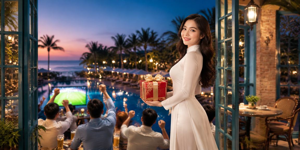 Người dùng mặc áo dài đặt cược thể thao tại bãi biển Mũi Né buổi chiều